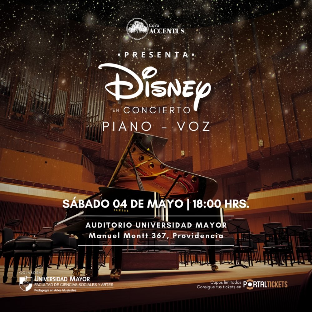 Flyer DISNEY CONCIERTO: PIANO - VOZ EN UNIVERSIDAD MAYOR